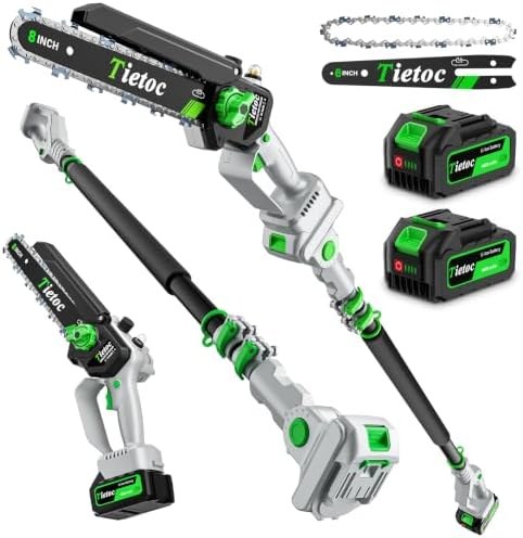 Tietoc 2-in-1 Brushless Pole Saw, 8" & 6" Bars, White
