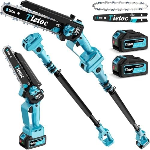 Tietoc 2-in-1 Brushless Pole Saw, 8" & 6" Bars, Yellow