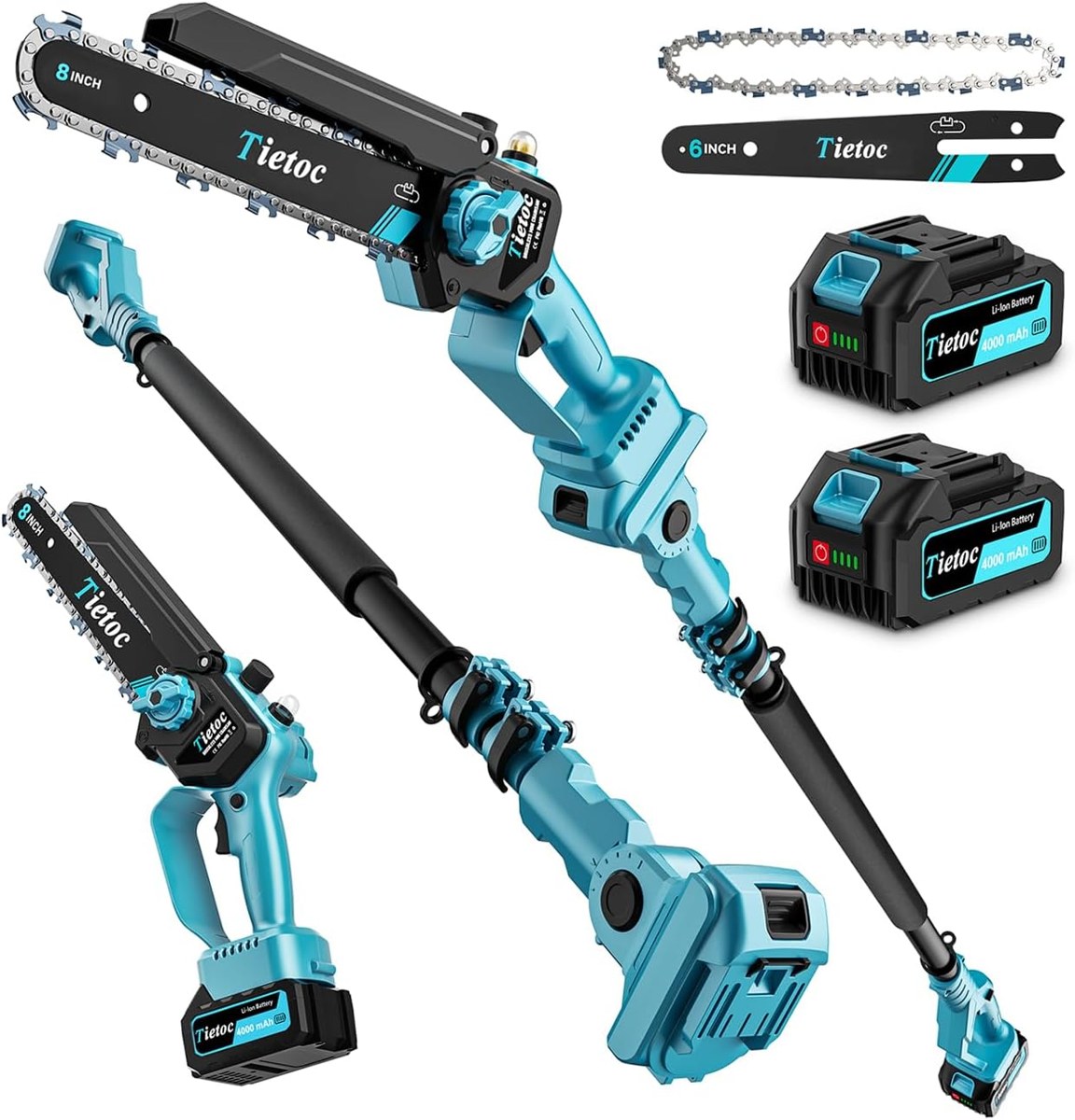 Tietoc 2-in-1 Brushless Pole Saw, 8" & 6" Bars