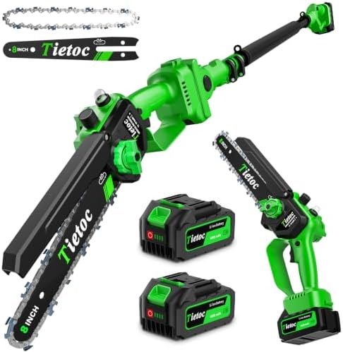 Tietoc 2-in-1 Brushless Pole Saw, 8" Bar, Green