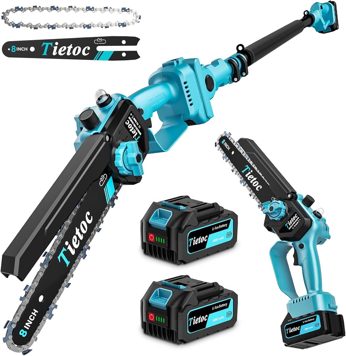 Tietoc 2-in-1 Brushless Pole Saw, 8" Bar