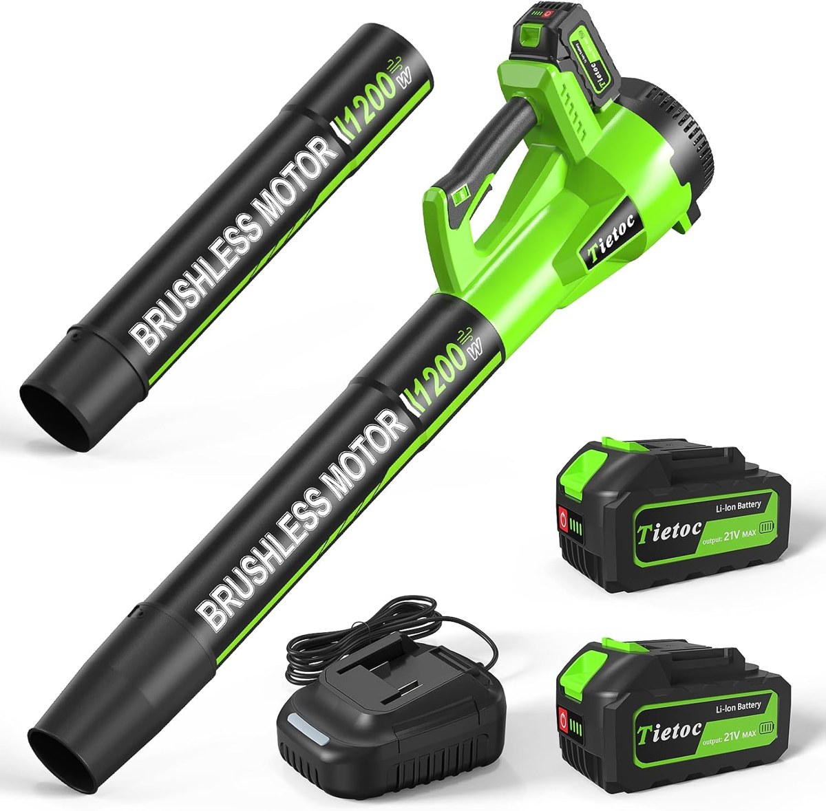 Tietoc Cordless Leaf Blower, Brushless, 2 Batteries